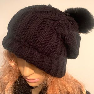 Knit winter beanie hat warm winter beanie black fuzzy lined one size slouchy hat